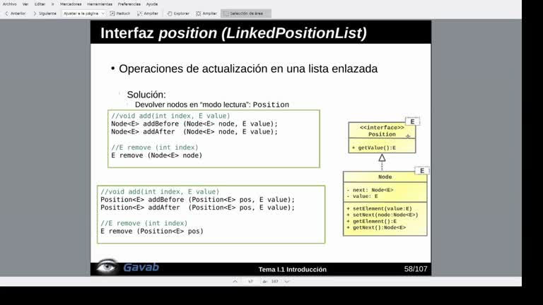 Tema 1 Estructuras de datos básicas. Interfaz Position