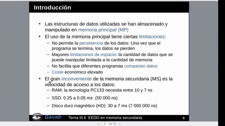 Tema 6 EEDD en memoria secundaria. Introducción